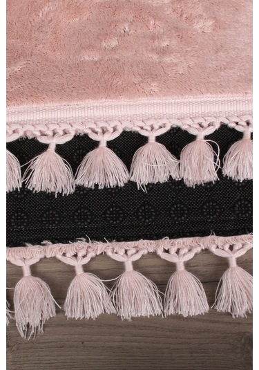 Relax Pudra 60x100 + 50x60 Cm 2'li Köşeli Ponpon Saçaklı Banyo Halısı Paspası Seti Kaymaz Tabanlı Pudra Pembe