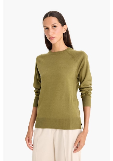 Defacto Relax Fit Bisiklet Yaka Basic Düz Triko Kazak I6913az25wnkh463 Haki