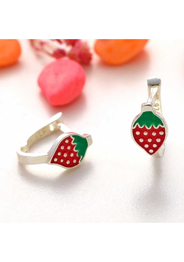 Gümüş Çilek Çocuk Küpesi Gümüş