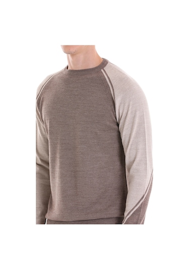 Hatemoğlu Vizon Regular Fit Bisiklet Yaka Jakarlı Yünlü Triko Kazak Vizon