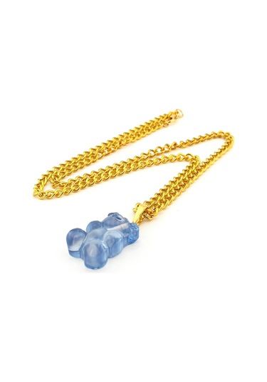 Jelibon Ayicik Mavi Renkli Pirinç Zincir Kadin Kolye Q0374 Gümüş - Siyah