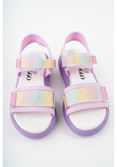 Muggo Cruz Garantili Günlük Ortopedik Hafif Taban Simli Ve Cırtlı Kız Çocuk Sandalet Mor