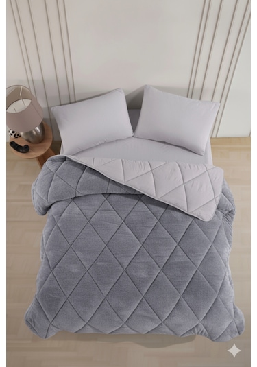 Çift Kişilik Wellsoft Yorgan-çarşaflı 2 Yastık Kılıflı Uyku Seti Gri