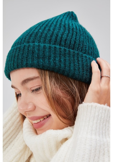 Derikem Basic Şık Standart Lüks Unisex Tiftik Bere Petrol Yeşili