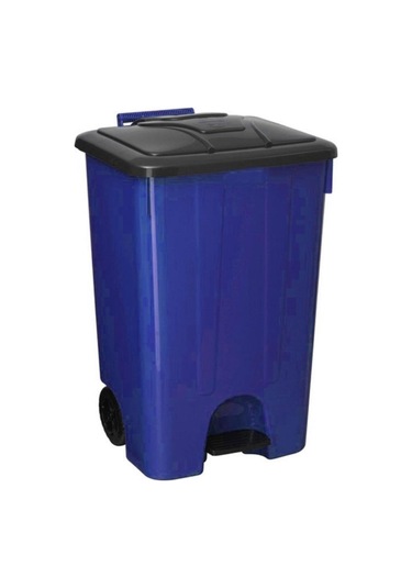 Omnipazar Sy-4265 Mavi 85 Lt Köşeli Pedallı Tekerlekli Çöp Kovası