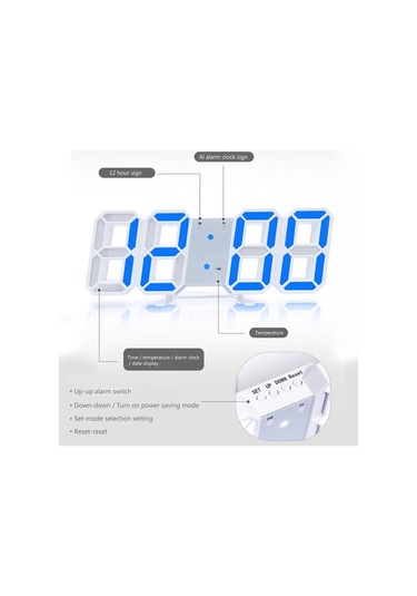 Pazly 3d Led Dijital Duvar Saati - Alarm, Tarih, Sıcaklık - Beyaz, Parlaklık Ayarlanabilir Beyaz
