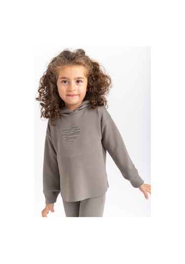 Oliventhekid İspanyol Paça Kapüşonlu Modal Kız Çocuk Takım Gri Gri