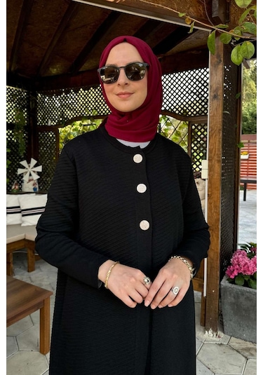 Rabia Şamlı Sinem Çelik Örme Triko Hırka Siyah Çok Renkli