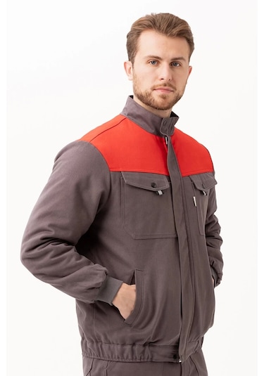 Kışlık İş Mont Grituruncu Kapitone Astarlı Avensis Astar Rüzgar Geçirmez Montu Kıyafeti Gri-Kırmızı