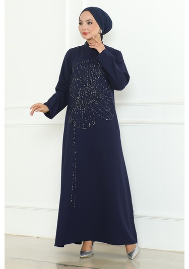 Zeral Taş İşlemeli Abiye 1200 - Lacivert