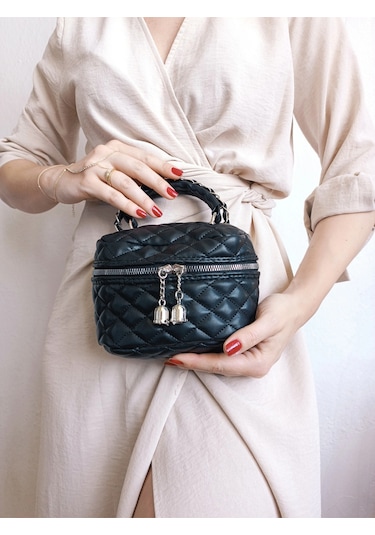 Glemix Leslie Siyah Kapitone Desen Kadın Kutu Crossbody Bag Siyah