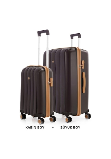 Mçs Bavul Büyük Ve Kabin 2li Set Silikon Valiz V305 Kahve/şamp Kahverengi