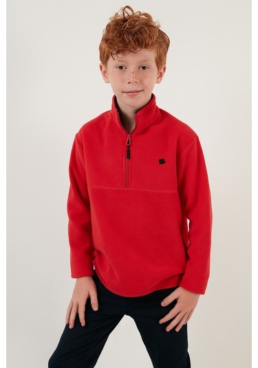 Lela Yumuşak Dokulu Fermuarlı Dik Yaka Şardonlu Kışlık Unisex Çocuk Polar 5905002 Kırmızı