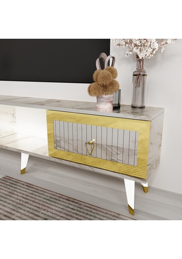 Piramit 20 Cm Sehpa,tv Ünitesi Mobilya Ayağı 5 Adet Beyaz-altın