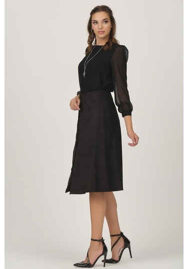 Shahiqa Kadın Önü Çıtçıtlı Suni Süet Etek