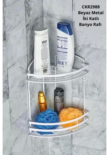 Cooker Ckr2988 Beyaz Metal İki Katlı Banyo Rafı Beyaz