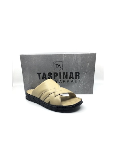Taşpınar %100 Hakiki Deri Ortopedik Erkek Yazlık Rahat Bej Terlik 40-45 Bej