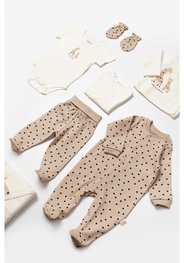BabyCosy Organik Zürafa Desenli 10 Lu Set Ekru - Vizon