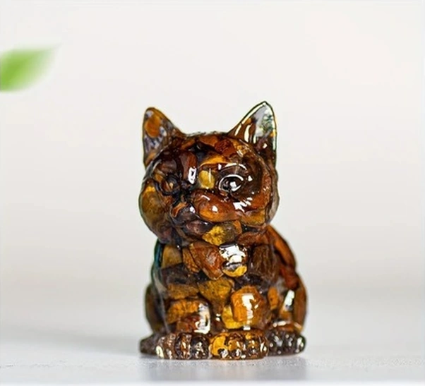 Trendooze Mini Oturan Yavru Kedi, Doğal Kristal Kabuklu Dekor Figür