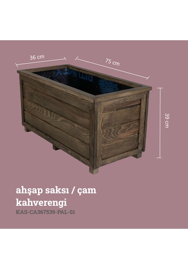 Kaf Ahşap Dekoratif Ahşap Saksı - Uzun / Kahverengi