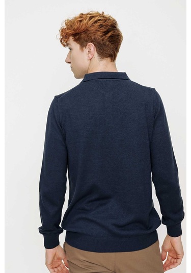 Basic Dinamik Fit Rahat Kesim Polo Yaka Triko Kazak İndigo