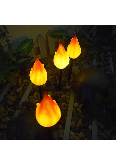 Trendooze Güneş Enerjili Bahçe Lambası, Alev Efekti, Su Geçirmez, Ip55, Modern Tasarım