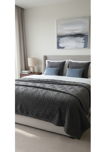 Padişah Emboss Çift Kişilik Battaniye Antrasit Çok Renkli