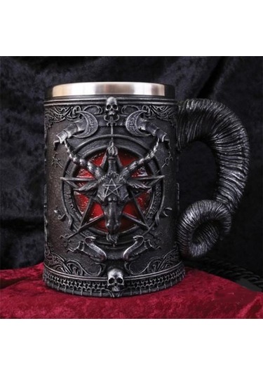 Pentagram Boynuz Bira Kupa Paslanmaz Çelik Ve Amp Reçine 3d Tankard Kahve Bira Kupa Drinkware Cup Mystic Wicca Fan Hediye Kupalar Siyah A