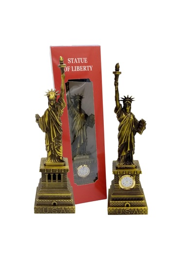 Metal Saatli Özgürlük Heykeli Gold Vintage Dekor Usa 25cm