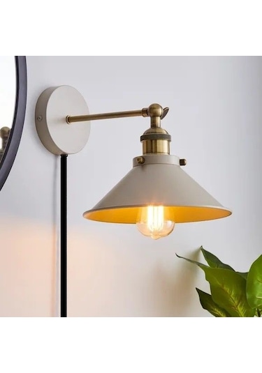 Rsylight Retro Metal Mafsallı Kablolu Fişli Beyaz Dekoratif Rustik Duvar Aplik Çap:22 Beyaz