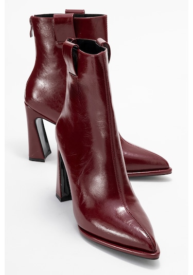 Aja Bordo Kadın Kalın Topuklu Çizme Olabilen Bot Bordo