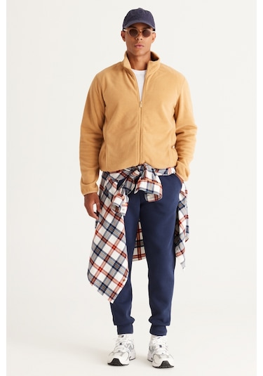 AC&Co / Altınyıldız Classics 4A5221100014KRE3XL Standart Fit Fermuarlı Bato Yaka Polar Erkek Ceket Krem