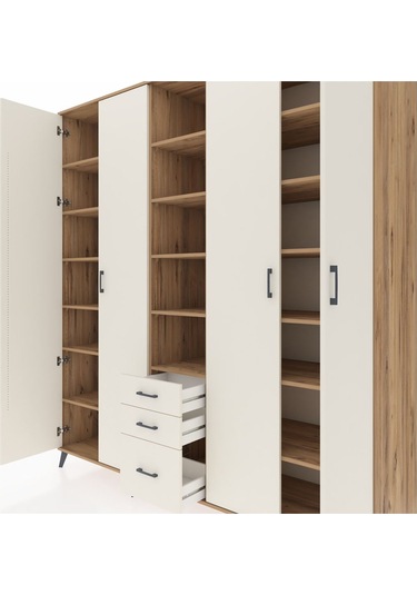 Kronos Dolap 17 Raflı 3 Çekmeceli 4 Kapaklı 220x59x243 Çam-aytaşı/aytaşı Aytası/aytası