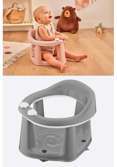 Vakumlu Bebek Banyo Oturağı & Mama Oturağı 2 Si 1 Arada Gri