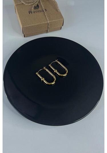 Gold Kaplama Düz Çelik Küpe Gold