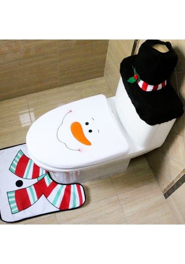 Novahub 3 Adet Noel Tuvalet Kapağı Kapağı U Şekilli Tuvalet Halısı Seti, Festival Dekoru İçin Yumuşak Kaymaz Su Emici Banyo Halısı Yeni Tasarım