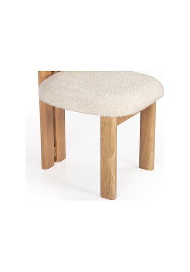 Coco Iskandinav Still Krem Teddy Kumaş Natural Ahşap Bohem Sandalye