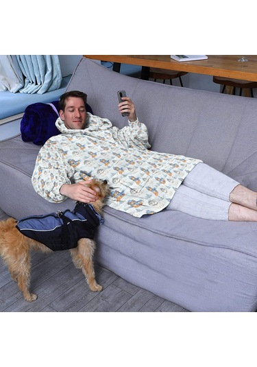 Cat Desenli Giyilebilir Battaniye Hoodie, Unisex, Kalın Polar, Kol Ve Cep-a66 Cat Winter Snow