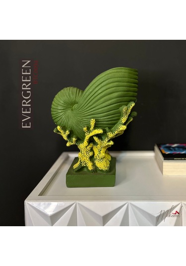 Dekoratif Yeşil Nautilus Kabuklu Sarı Mercan Tabanlı Okyanus