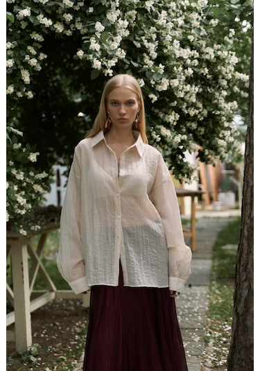 Mai Collection Mai Studios Co. Syaritta Oversize Bej Transparan Gömlek bej