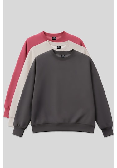 Basic Oversıze O Yaka 3lü Paket Koyu Gri-bej- Yaban Gülü Kadın Sweatshirt - 97053 Koyu Gri-bej-yaban Gülü Basic Oversıze O Yaka 3lü Paket Koyu Gri-bej- Yaban Gülü Kadın Sweatshirt - 97053 Koyu Gri-bej-yaban Gülü