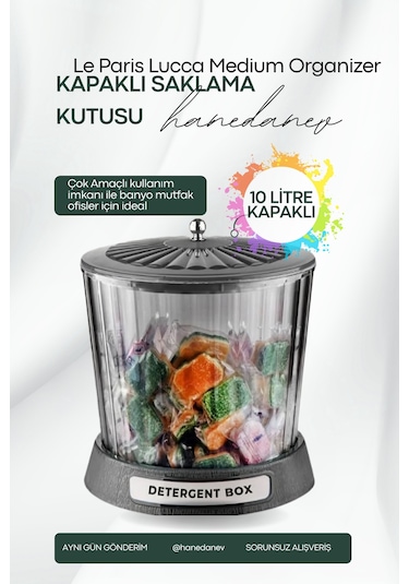 Lucca Medium Organizer Akrilik Lüx Patates Soğan & Deterjan Saklama Kabı Kapaklı 20x23 Cm Şeffaf
