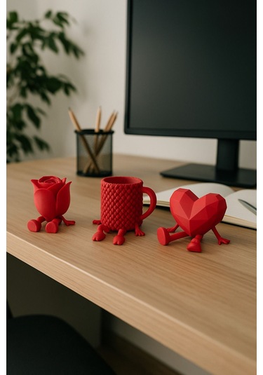 Oxyteez Kahve Temalı Dekoratif Obje Kırmızı Renk Reçine Tasarım Ev Ve Ofis Dekorasyonu