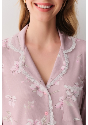 Suwen Lara Maskülen Pijama Takımı Sh26224660b1021 Gül Desenli