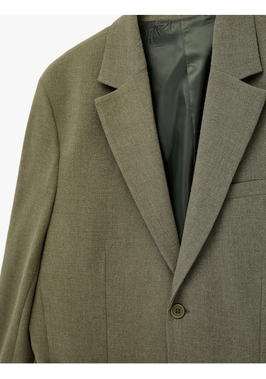 Koton Regular Fit Uzun Kollu Cepli Düğmeli Gömlek Yaka Blazer Ceket Haki 6sam50005nw