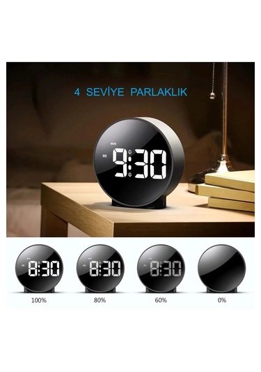 Monozone Dekoratif Yuvarlak Siyah Dijital Led Masa Saati Usb