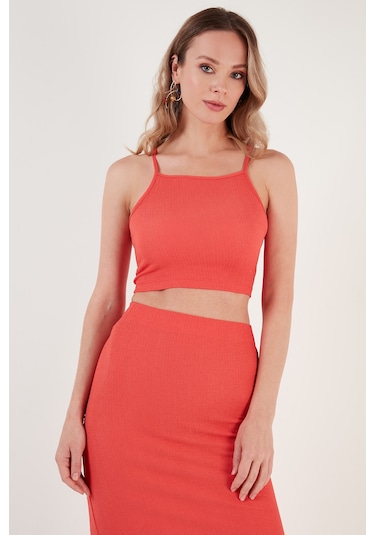 Lela Slim Fit Ip Askılı Yırtmaçlı Bayan Takım 5865278 Nar Çiçeği