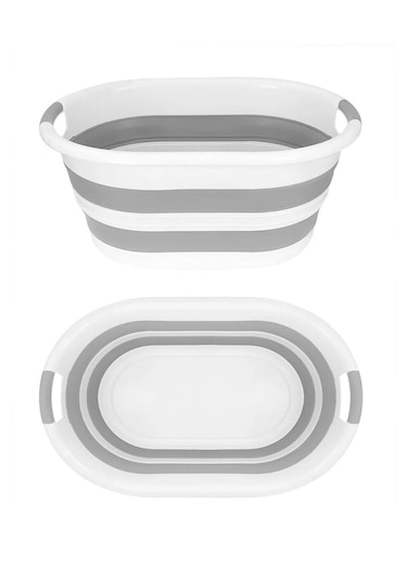 Porsima La-550 2 Li Katlanabilir Silikon Çamaşır Sepeti 40-26 Lt Beyaz - Gri