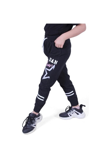 Fyk Kids All Day Yazı Baskılı Kız Çocuk Eşofman Altı Siyah