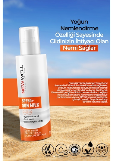 New Well Yüksek Koruyucu Güneş Sütü SPF50+ 150 ML